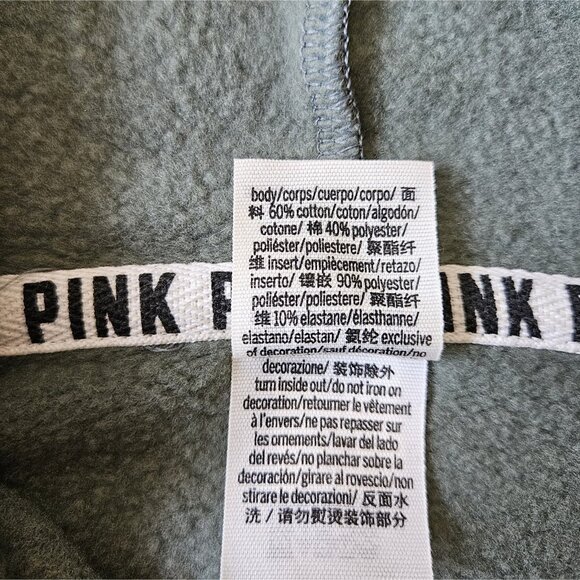 Victoria Secret Fleece Lined Cropped Pullover Sweatshirt Womens M Green Hooded - Picture 12 of 15